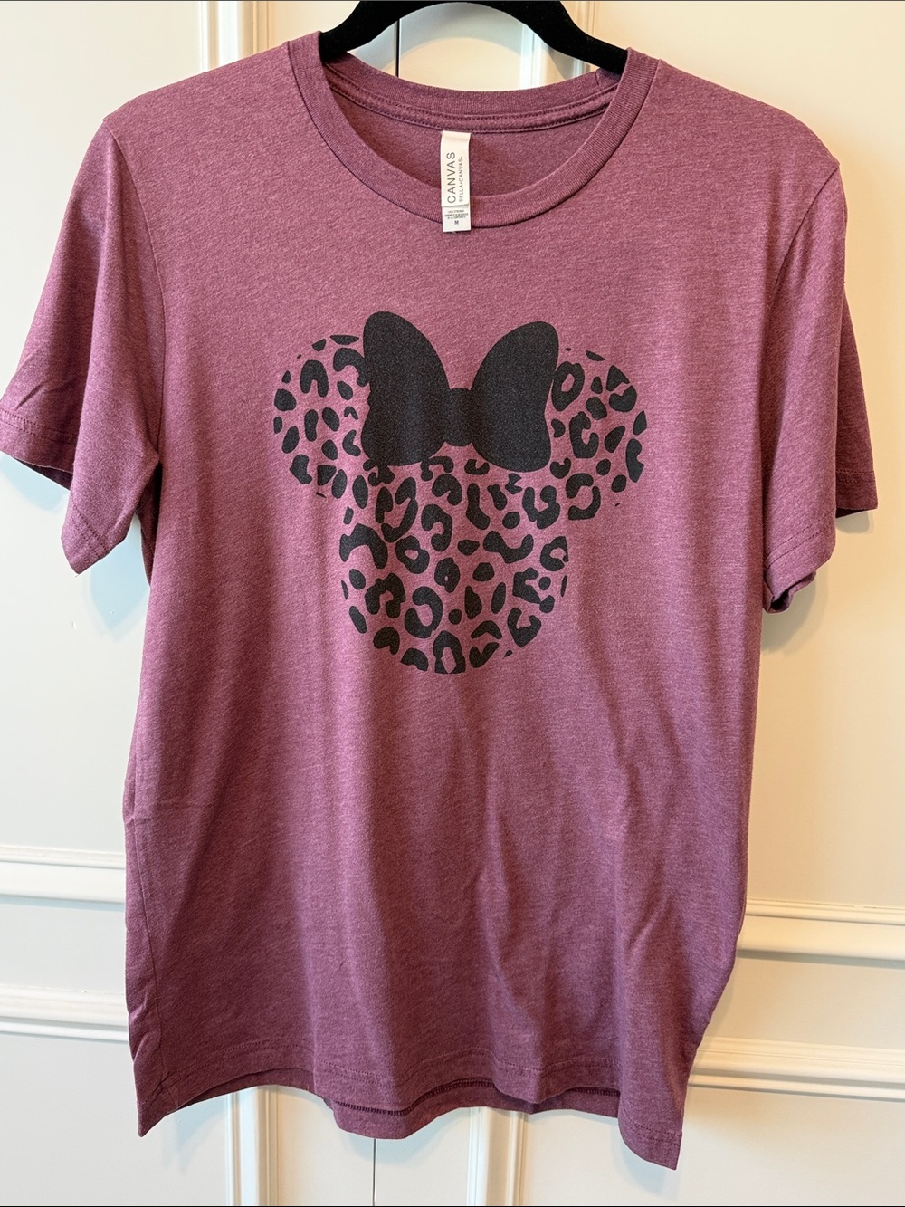 Bella Canvas Heather Purple Tee with Black Leopard Minnie Graphic
